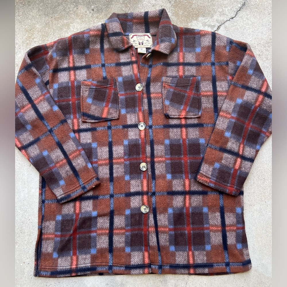 Authentic One Step Up Performance Fleece Plaid Button Up Jacket Size Medium